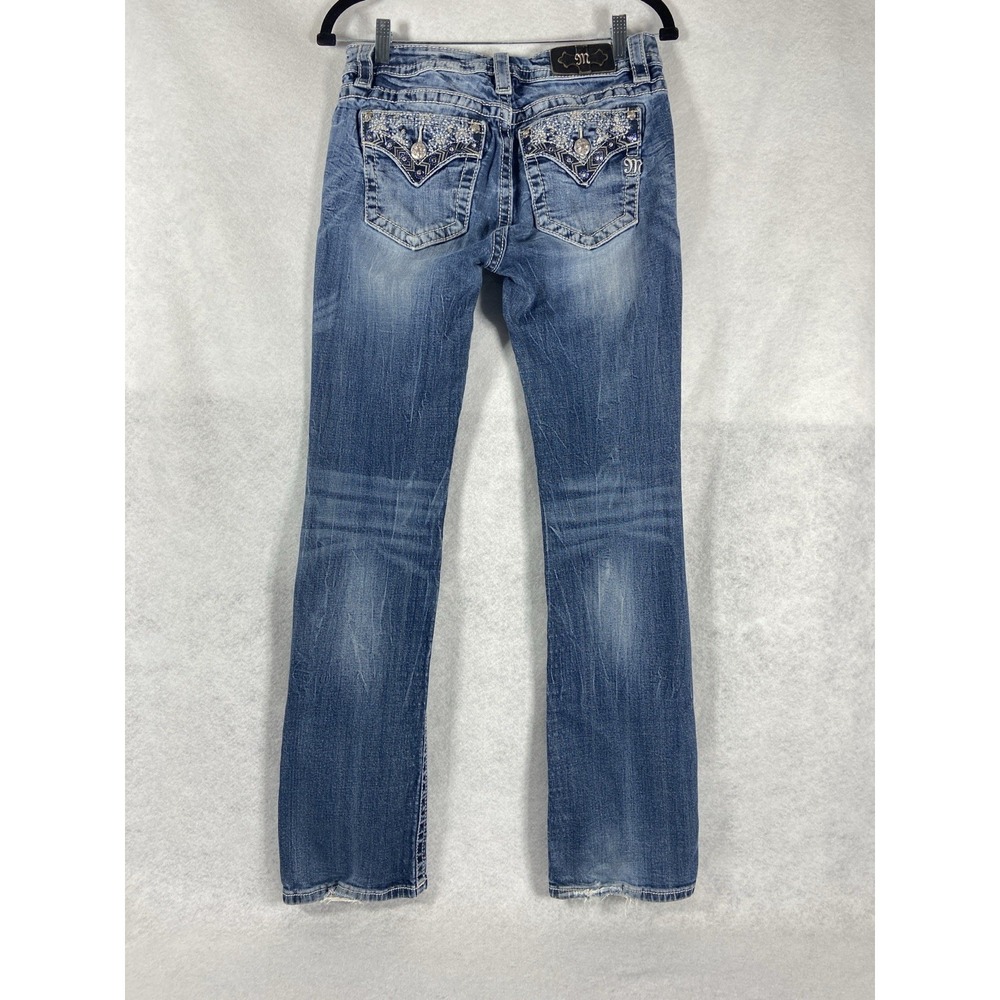 Miss Me Jeans Women's 28 Blue Mid Rise Slim Boot Embroidered Studded Y2K